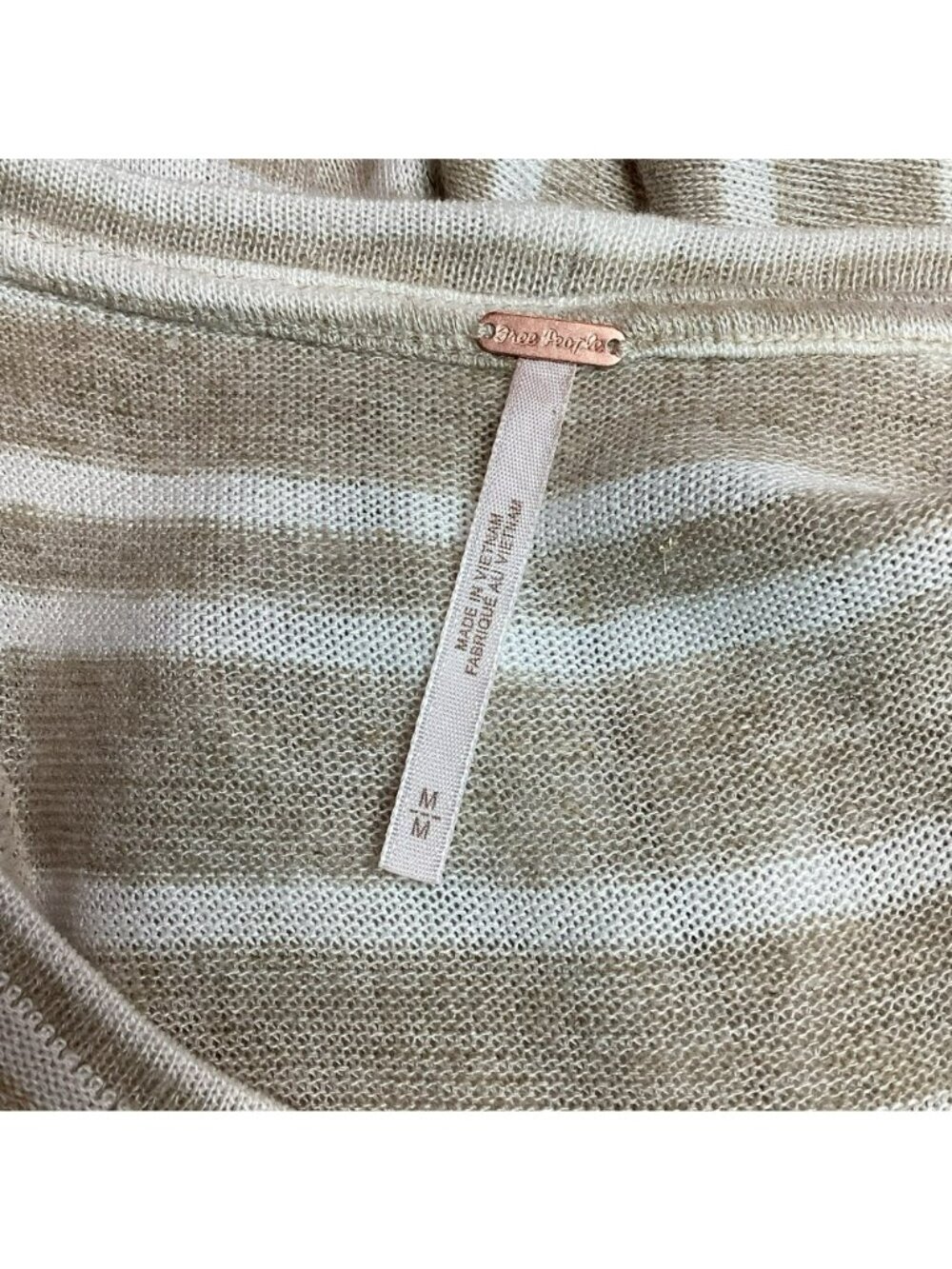 Free People Striped Linen-Blend Lightweight Sweater Top Size M Tan/Brown NEW - Picture 11 of 15